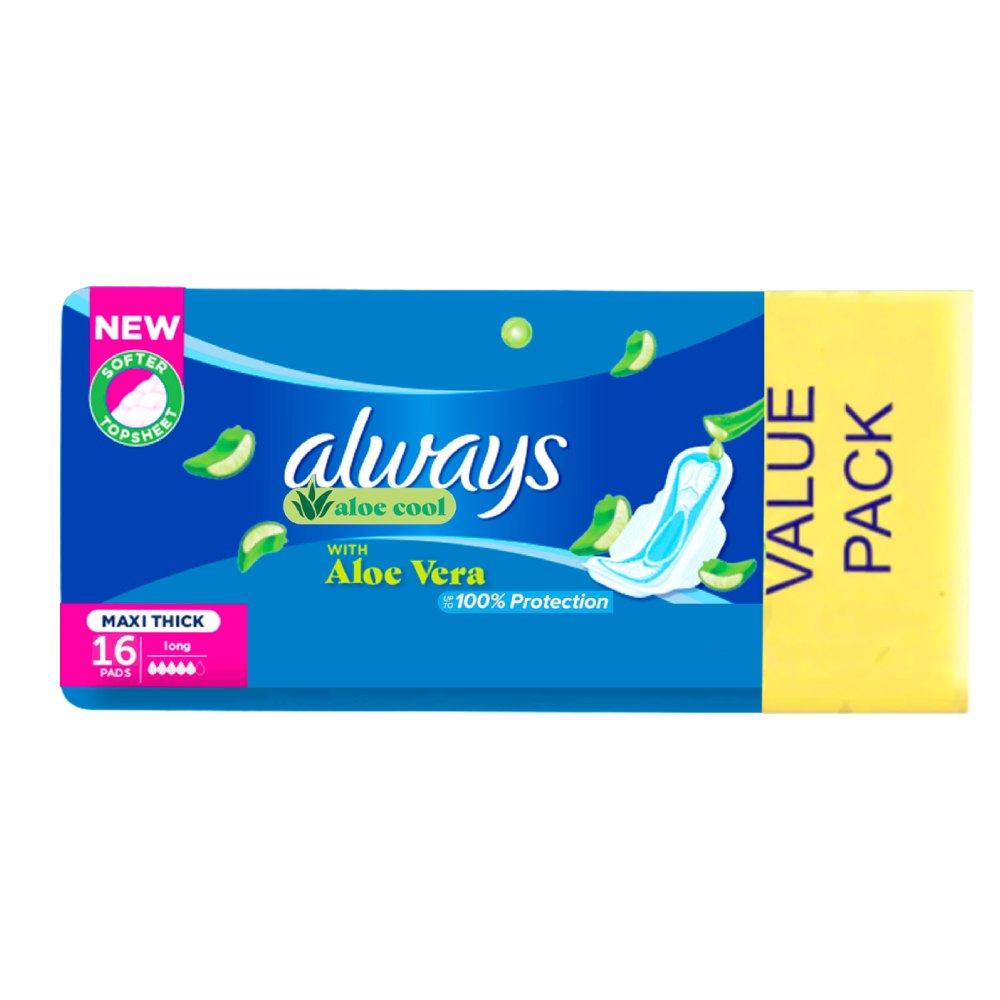 نوار بهداشتی آلویز Always مدل Aloe Cool حاوی عصاره آلوئه ورا بسته 16 عددی