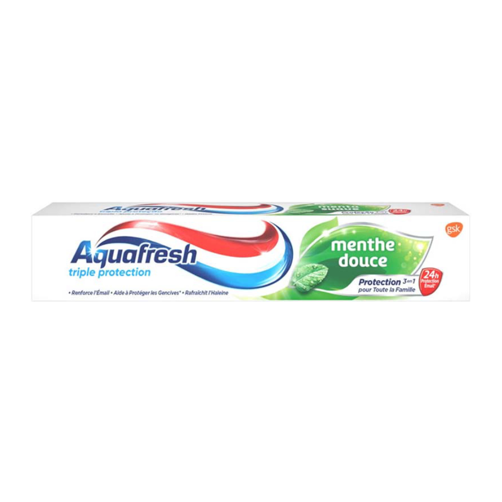 خمیر دندان آکوا فرش Aquafresh مدل Menthe Douce عصاره نعنا ملایم حجم 75 میل