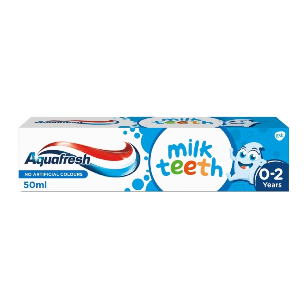 خمیر دندان کودک Aquafresh مدل Milk Teeth مناسب سن 0 تا 2 سال حجم 50 میل