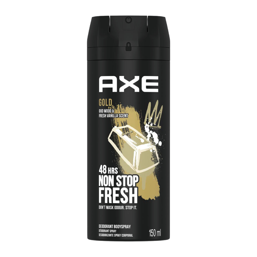 اسپری ضد تعریق بدن اکس AXE مدل Gold با رایحه چوب عود و وانیل فرانسوی حجم 150 میل