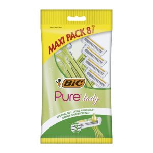 خودتراش زنانه بیک Bic مدل Pure Lady دارای نوار نرم‌ کننده آلوئه ورا بسته 8 عددی