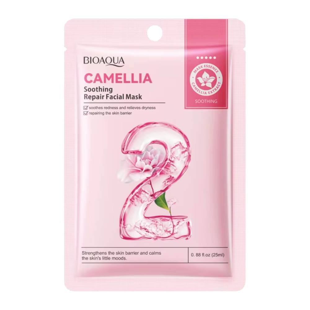 ماسک صورت ورقه ای Bioaqua مدل Camellia  ترمیم کننده آسیب های پوستی حجم 25 میل