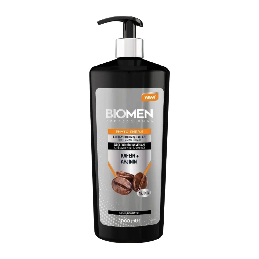 شامپو تقویت کننده مو بیومن Biomen مدل Kafein + Arjinin مناسب موهای آسیب دیده حجم 1000 میل