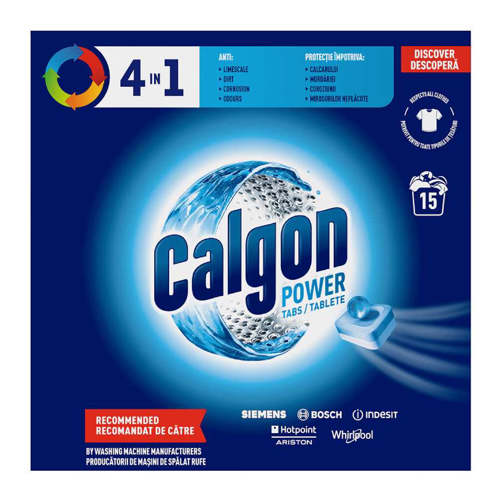 قرص جرمگیر ماشین لباسشویی Calgon مدل Power Tablet از بین برنده رسوب بسته 15 عددی