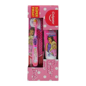 پک دوتایی مسواک و خمیر دندان کودک کولگیت Colgate مدل Barbie بسته 2 عددی