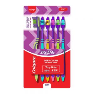 مسواک سافت کلگیت Colgate مدل Zig Zag برس نرم بسته 6 عددی