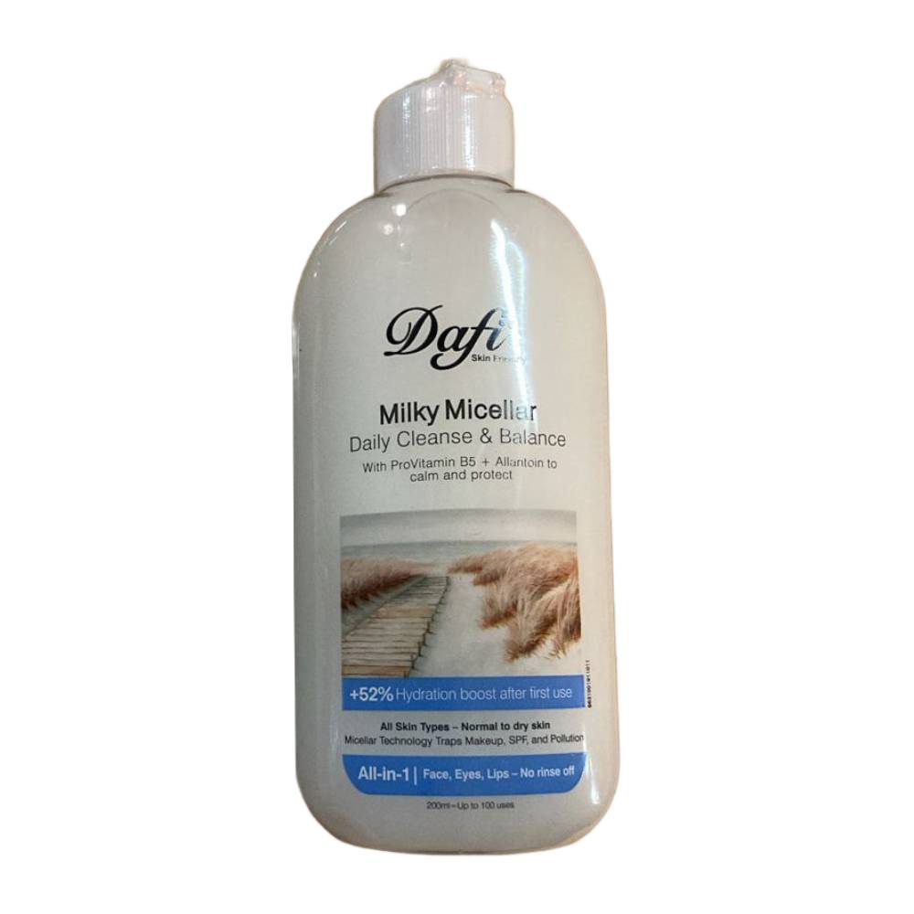 میسلار واتر میلکی دافی Dafi مدل Milky Micellar مناسب پوست خشک تا نرمال حجم 200 میل