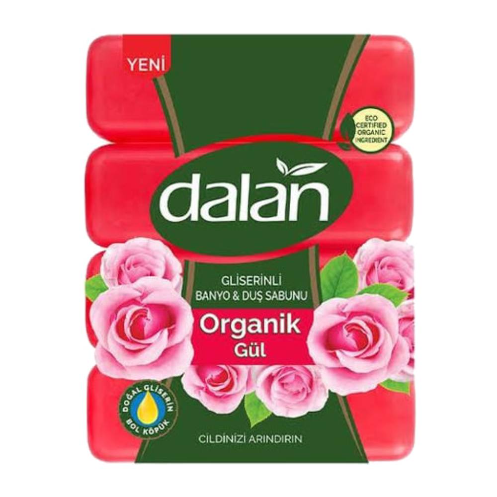 صابون حمام گلیسیرینه دالان Dalan مدل Organik Gul رایحه گل رز بسته 4 عددی وزن 600 گرم