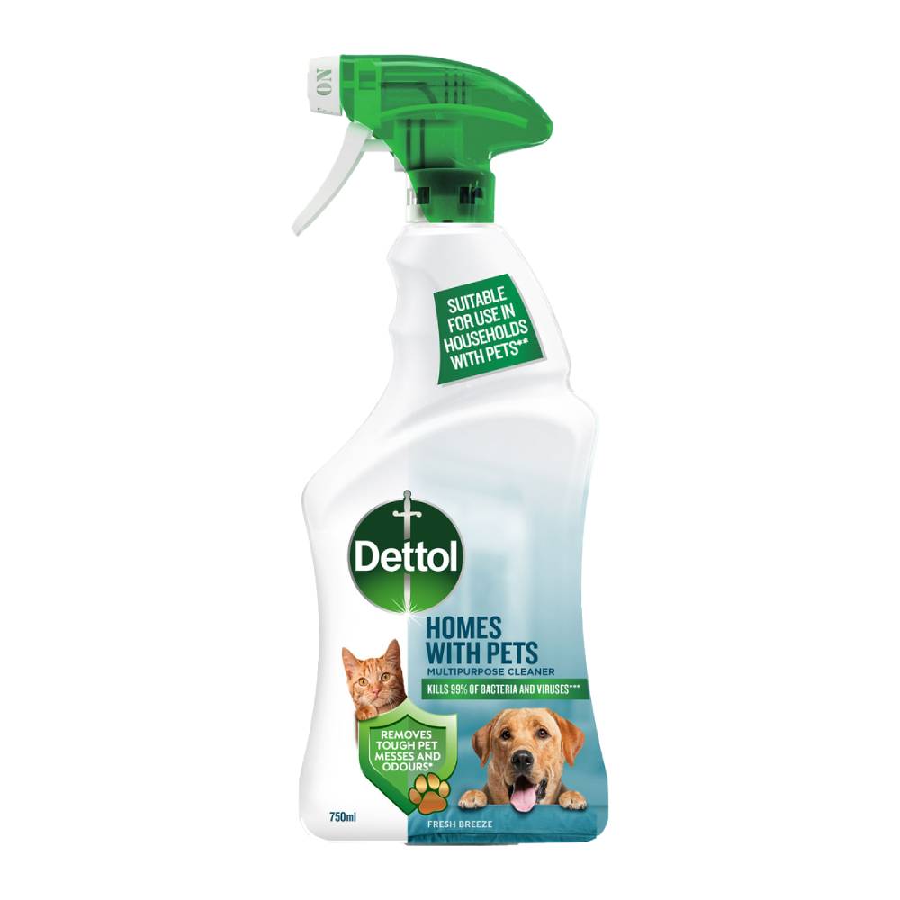 اسپری پاک کننده همه کاره دتول Dettol مدل Home With Pets مناسب نظافت محیط حیوانات خانگی حجم 750 میل