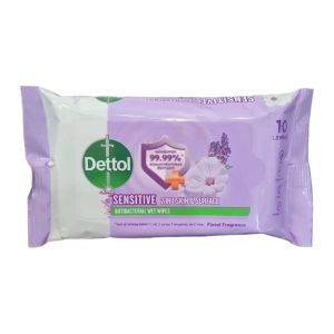 دستمال مرطوب دتول Dettol مدل Sensitive مناسب پوست و سطوح بسته 10 عددی