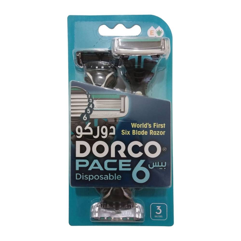 خودتراش یکبار مصرف دورکو Dorco مدل Pace 6 تیغ شش لبه بسته 3 عددی