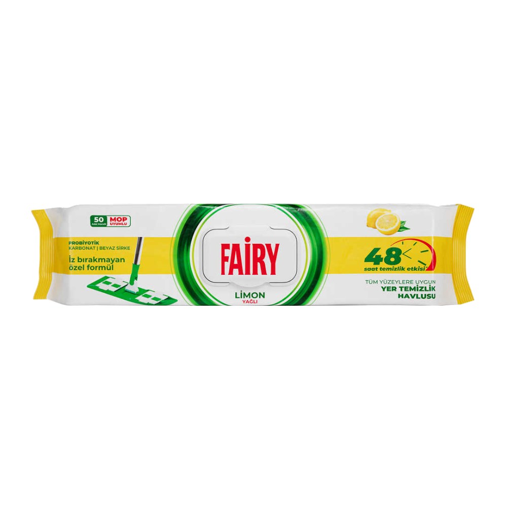دستمال مرطوب مخصوص تی Fairy مدل Limon رایحه لیمو بسته 50 عددی