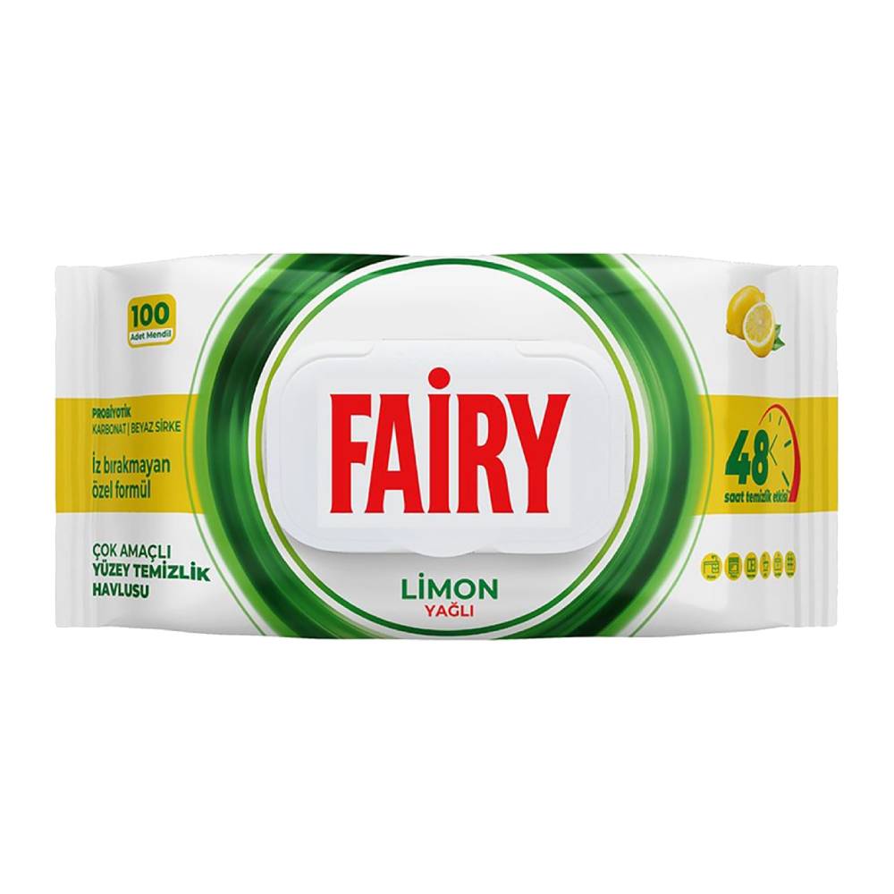 دستمال سطوح چند منظوره Fairy مدل Limon رایحه لیمو بسته 100 عددی