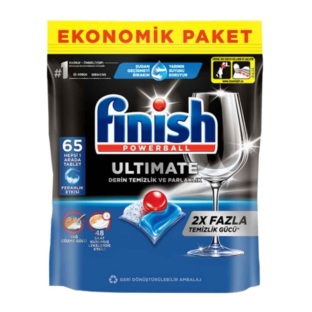 قرص ماشین ظرفشویی Finish مدل Derin Temizlik Ultimate بسته 65 عددی