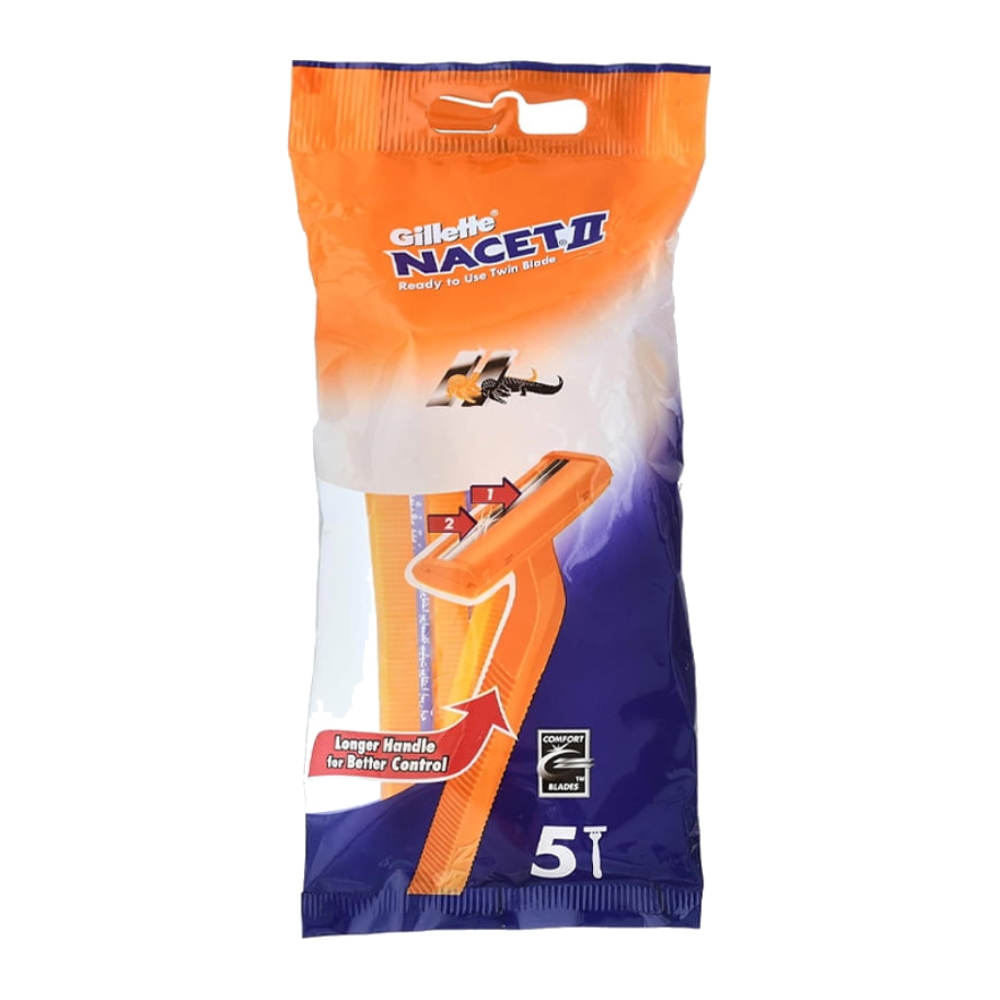 تیغ اصلاح یکبار مصرف ژیلت Gillette مدل Nacet II بسته 5 عددی
