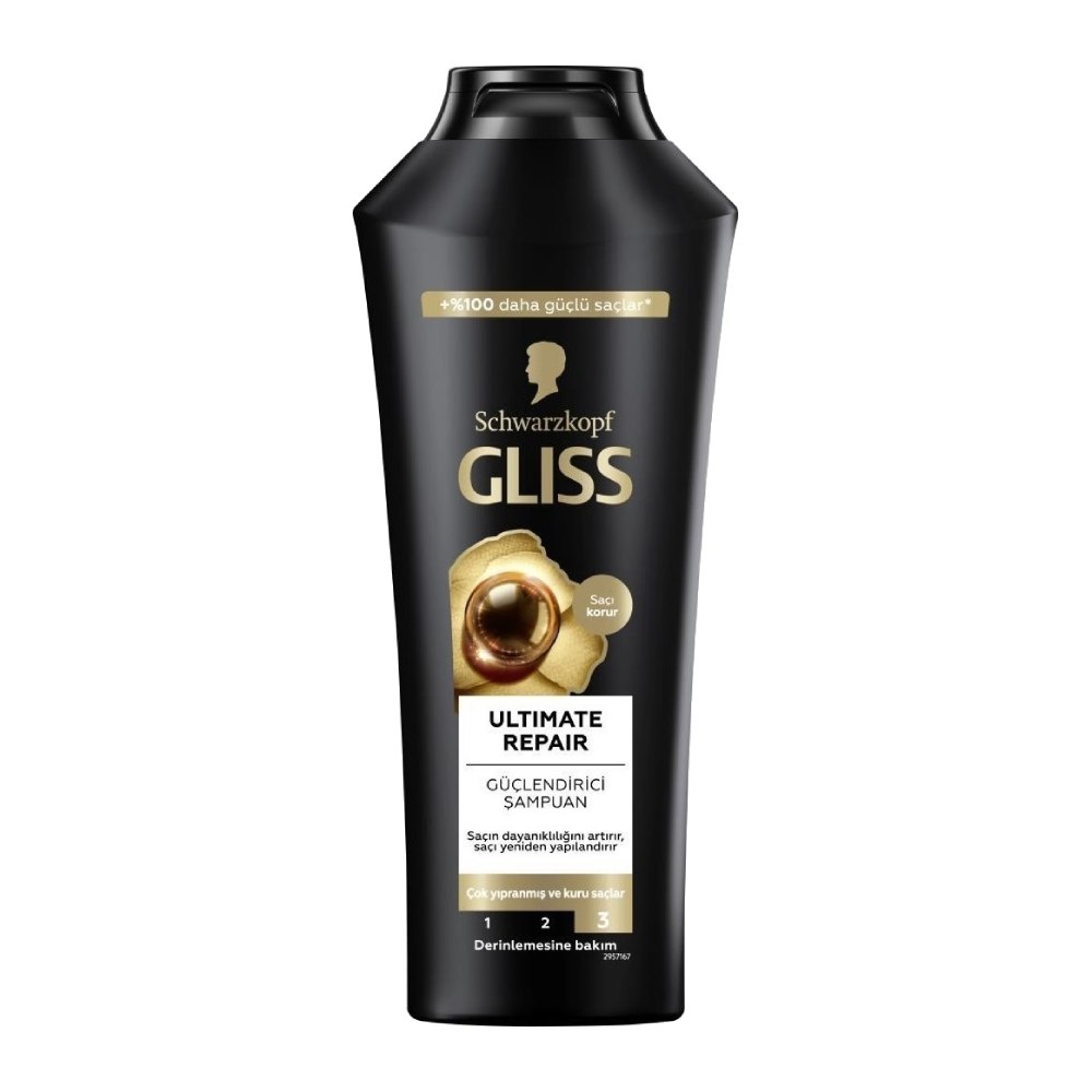 شامپو ترمیم کننده مو Gliss مدل Ultimate Repair حاوی عصاره مروارید سیاه و کراتین مایع حجم 500 میل