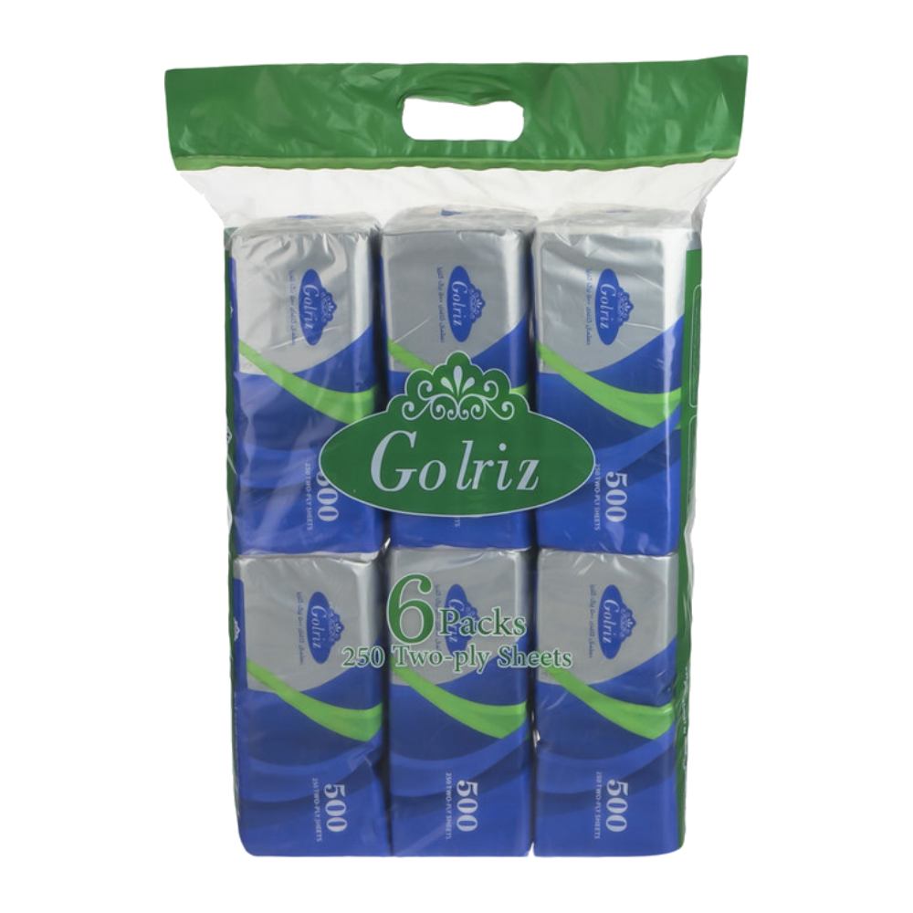 دستمال کاغذی کیسه ای گلریز Golriz دو لایه 250 برگ بسته 6 عددی