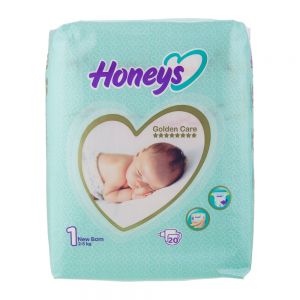 پوشک چسبی هانیز Honeys سایز 1 مناسب نوزادان وزن 2 تا 5 کیلوگرم بسته 20 عددی