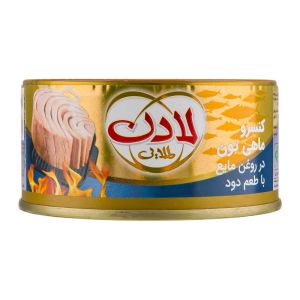 کنسرو تن ماهی لادن طلایی Ladan مدل Smoked Tuna طعم دودی وزن 180 گرم