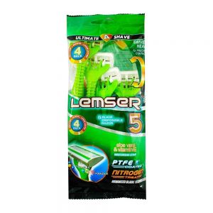 تیغ خودتراش یکبار مصرف لمسر Lemser پنج لبه و صابون دار بسته 4 عددی