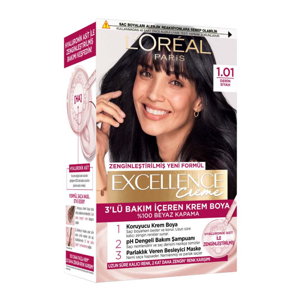 کیت رنگ مو لورآل L'Oreal سری Excellence شماره 1.01 پایه رنگ سیاه پر رنگ