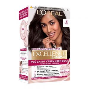 کیت رنگ مو لورآل L'Oreal سری Excellence Creme شماره 2  پایه رنگ مشکی