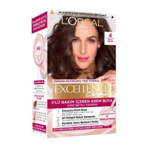 کیت رنگ مو لورآل L'Oreal سری Excellence Creme شماره 4 پایه رنگ قهوه ای تیره