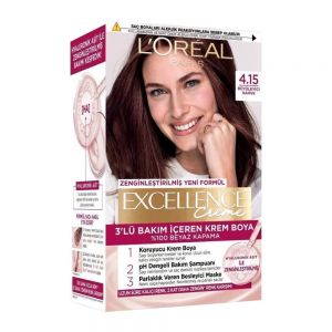 کیت رنگ مو لورآل L'Oreal سری Excellence Creme شماره 4.15 پایه رنگ قهوه ای درخشان
