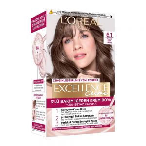 کیت رنگ مو لورآل L'Oreal سری Excellence Creme شماره 6.1  پایه رنگ قهوه ای روشن دودی