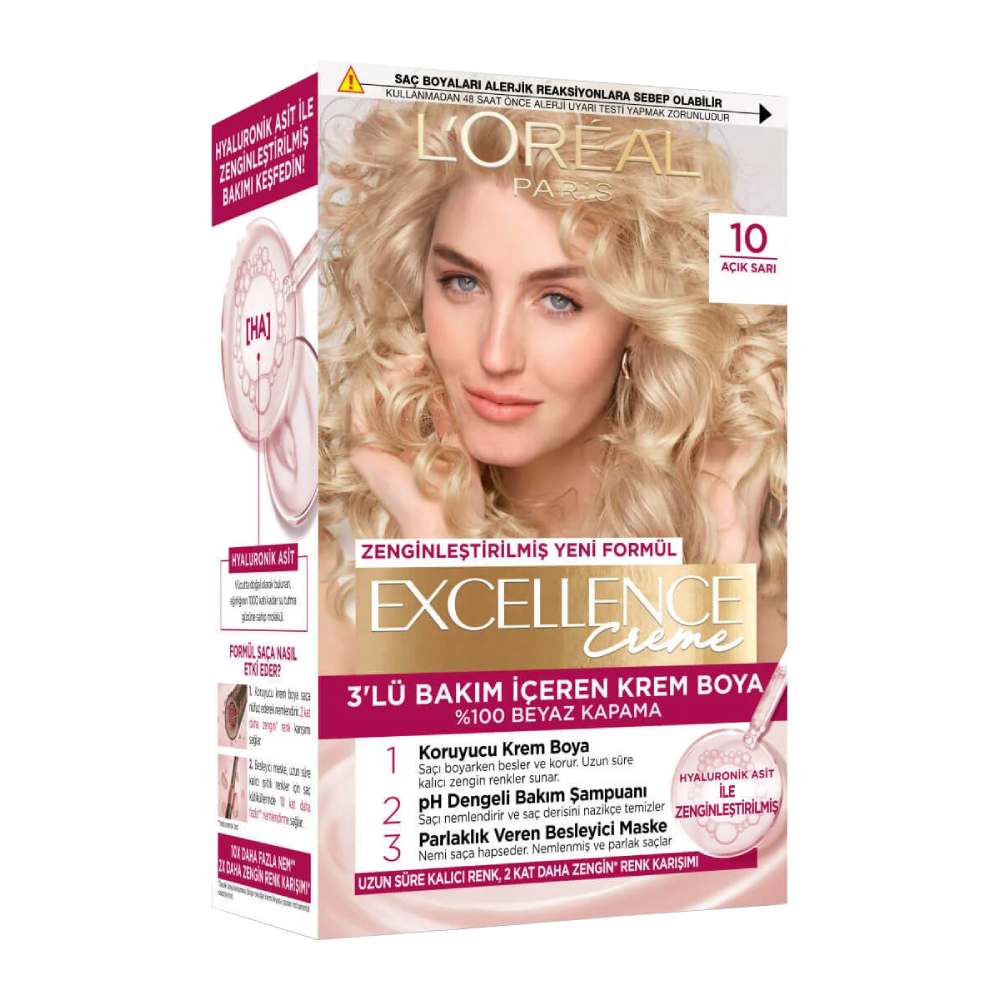 کیت رنگ مو لورآل L'Oreal سری Excellence شماره 10 پایه رنگ بلوند روشن