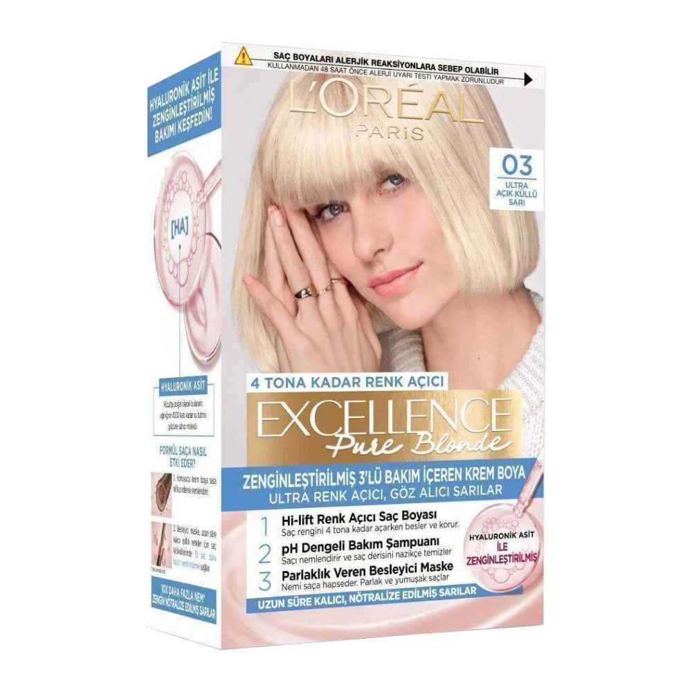 کیت رنگ مو لورآل L'Oreal سری Excellence شماره 03 پایه رنگ بلوند پلاتینه روشن