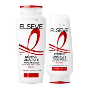 پک دوتایی شامپو و نرم کننده مو لورآل L'Oreal مدل Komple Onarici 5 ترمیم کننده حجم 300 میل + 250 میل