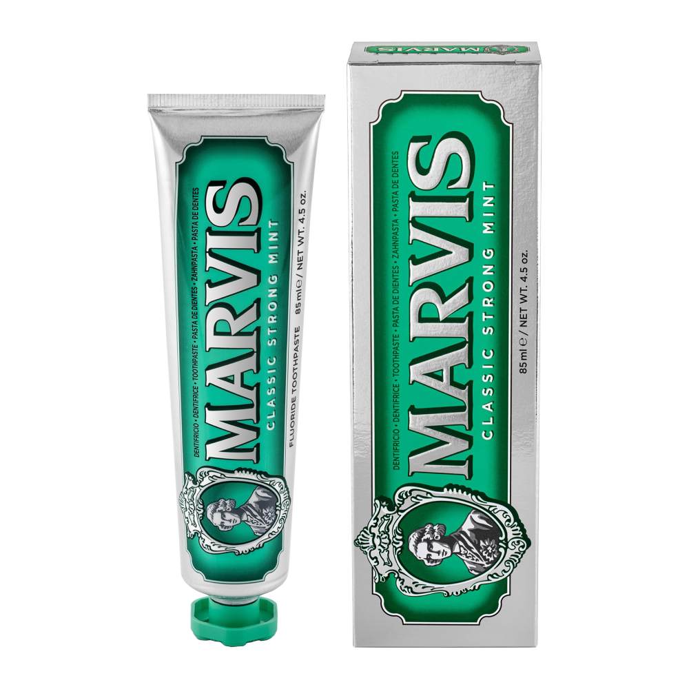 خمیر دندان مارویس Marvis مدل Classic Strong Mint حاوی عصاره نعنا حجم 85 میل