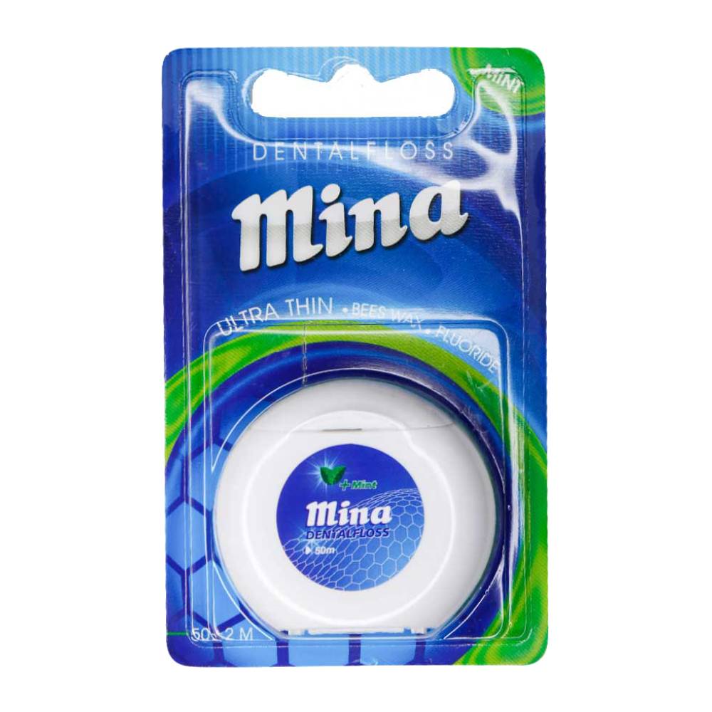نخ دندان فوق نازک مینا Mina مدل Ultra Thin با طعم نعنا طول 50 متر