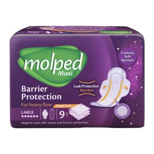 پد بهداشتی بالدار مولپد Molped مدل Barrier Protection سایز بزرگ بسته 9 عددی