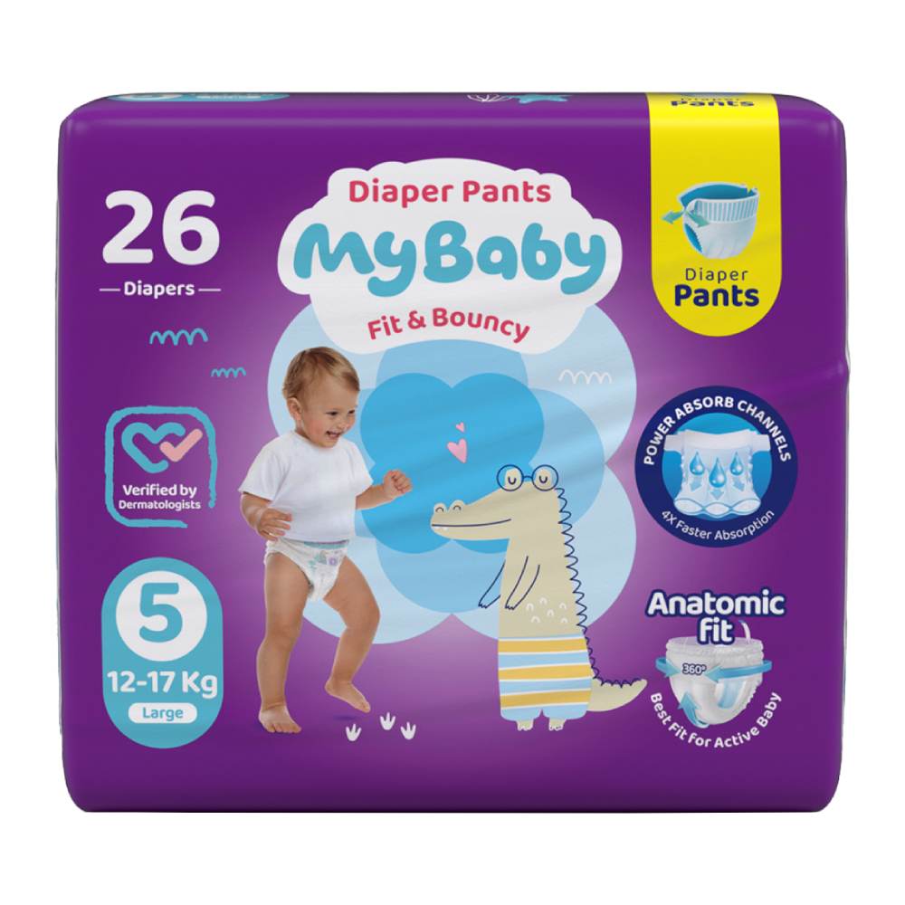 پوشک شرتی مای بیبی My Baby سایز 5 مناسب کودکان وزن 12 تا 17 کیلوگرم بسته 26 عددی