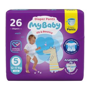 پوشک شرتی مای بیبی My Baby سایز 5 مناسب کودکان وزن 12 تا 17 کیلوگرم بسته 26 عددی