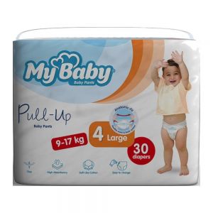 پوشک پول آپ مای بیبی My Baby سایز 4 بزرگ مناسب کودک وزن 9 تا 17 کیلوگرم بسته 30 عددی