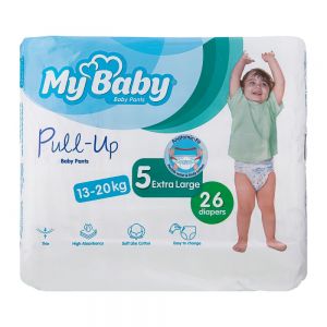 پوشک پول آپ مای بیبی My Baby سایز 5 خیلی بزرگ مناسب کودک وزن 13 تا 20 کیلوگرم بسته 26 عددی