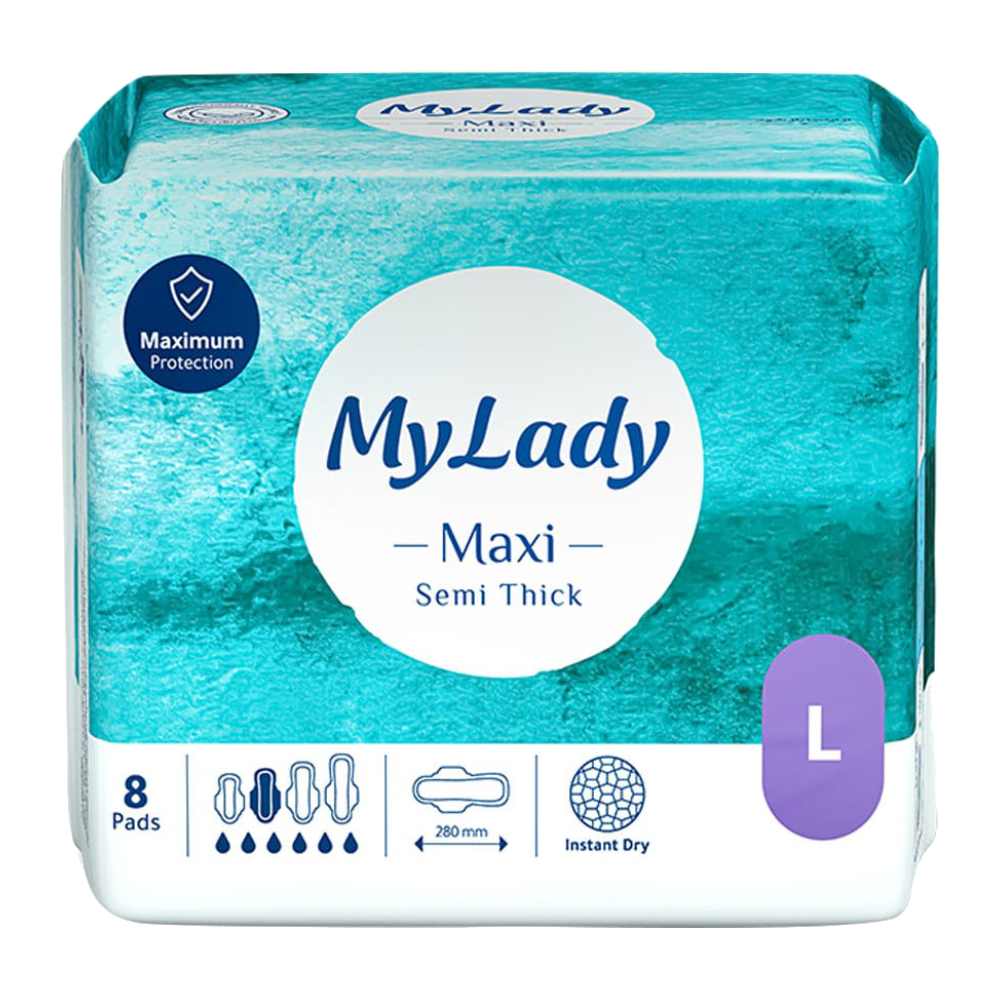 نوار بهداشتی بالدار مای لیدی My Lady سری Maxi نیمه ضخیم مشبک بسته 8 عددی