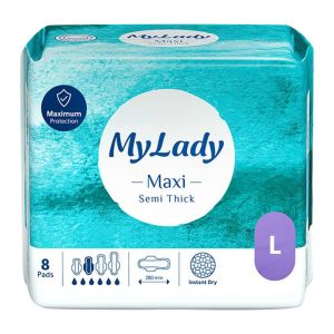 نوار بهداشتی بالدار مای لیدی My Lady سری Maxi نیمه ضخیم مشبک بسته 8 عددی