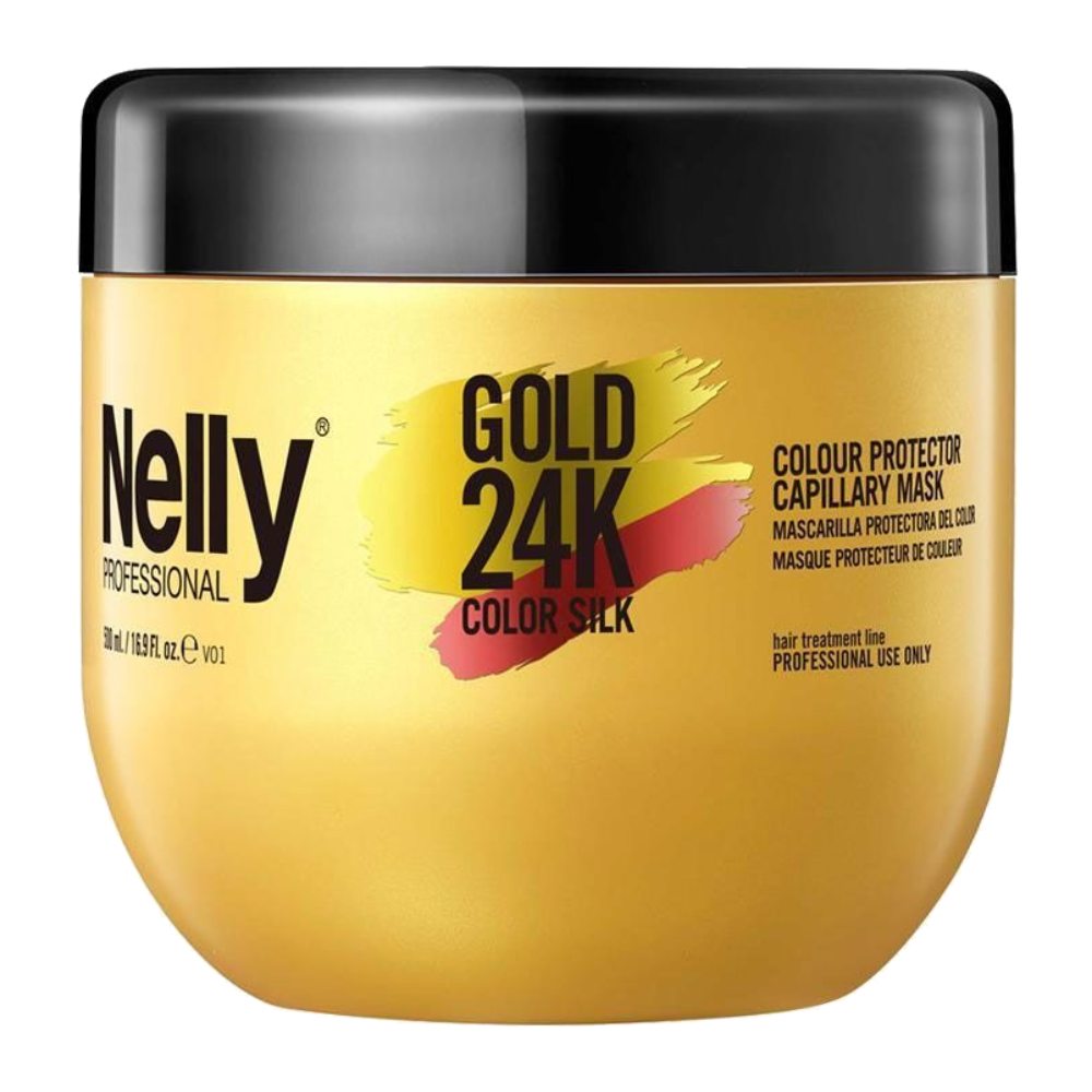 ماسک ترمیم کننده مو نلی Nelly سری Gold 24K مدل Color Silk مناسب موهای رنگ شده حجم 500 میل