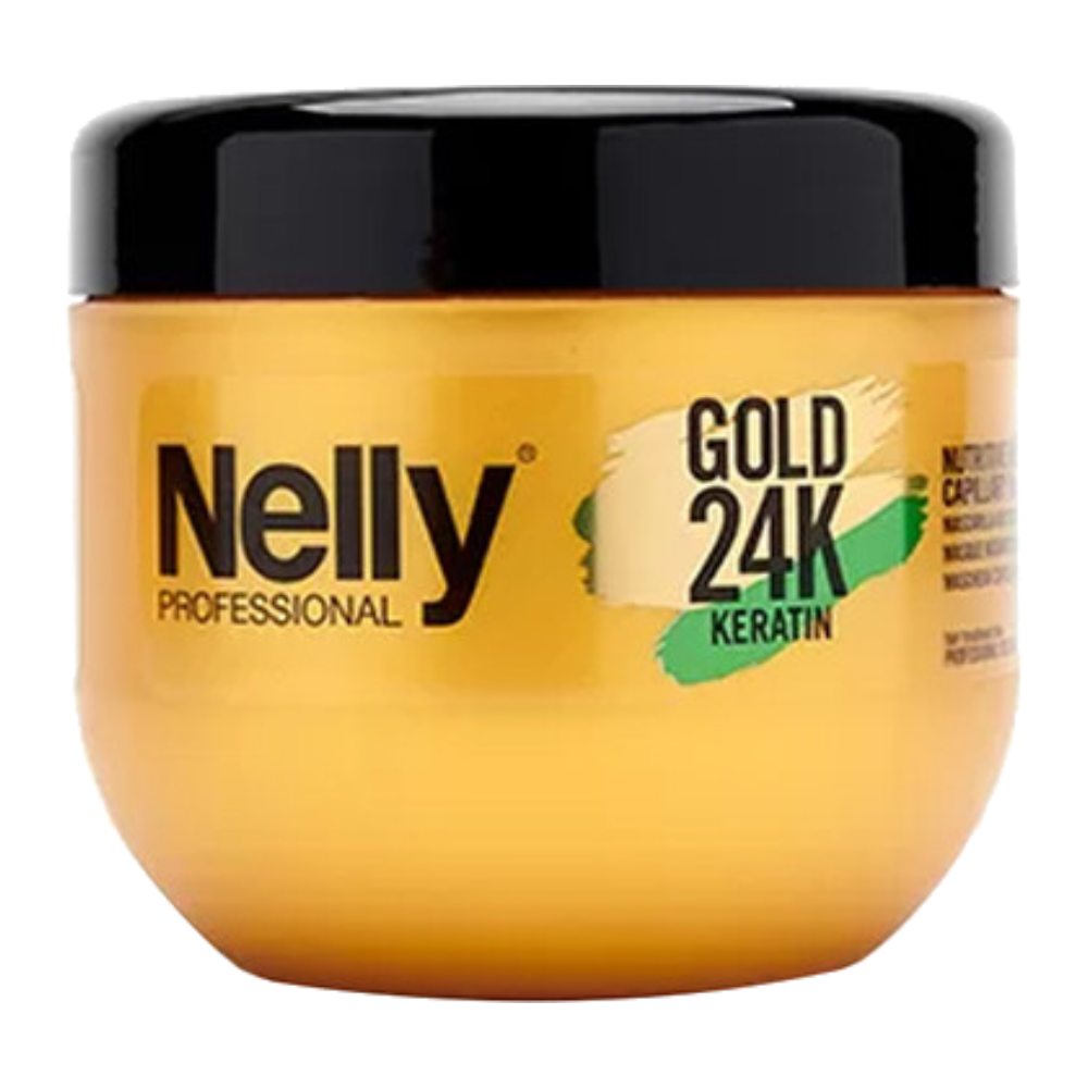 ماسک ترمیم کننده مو نلی Nelly سری Gold 24K مدل Keratin حاوی کراتین حجم 500 میل