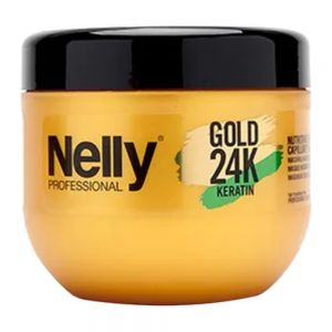 ماسک ترمیم کننده مو نلی Nelly سری Gold 24K مدل Keratin حاوی کراتین حجم 500 میل