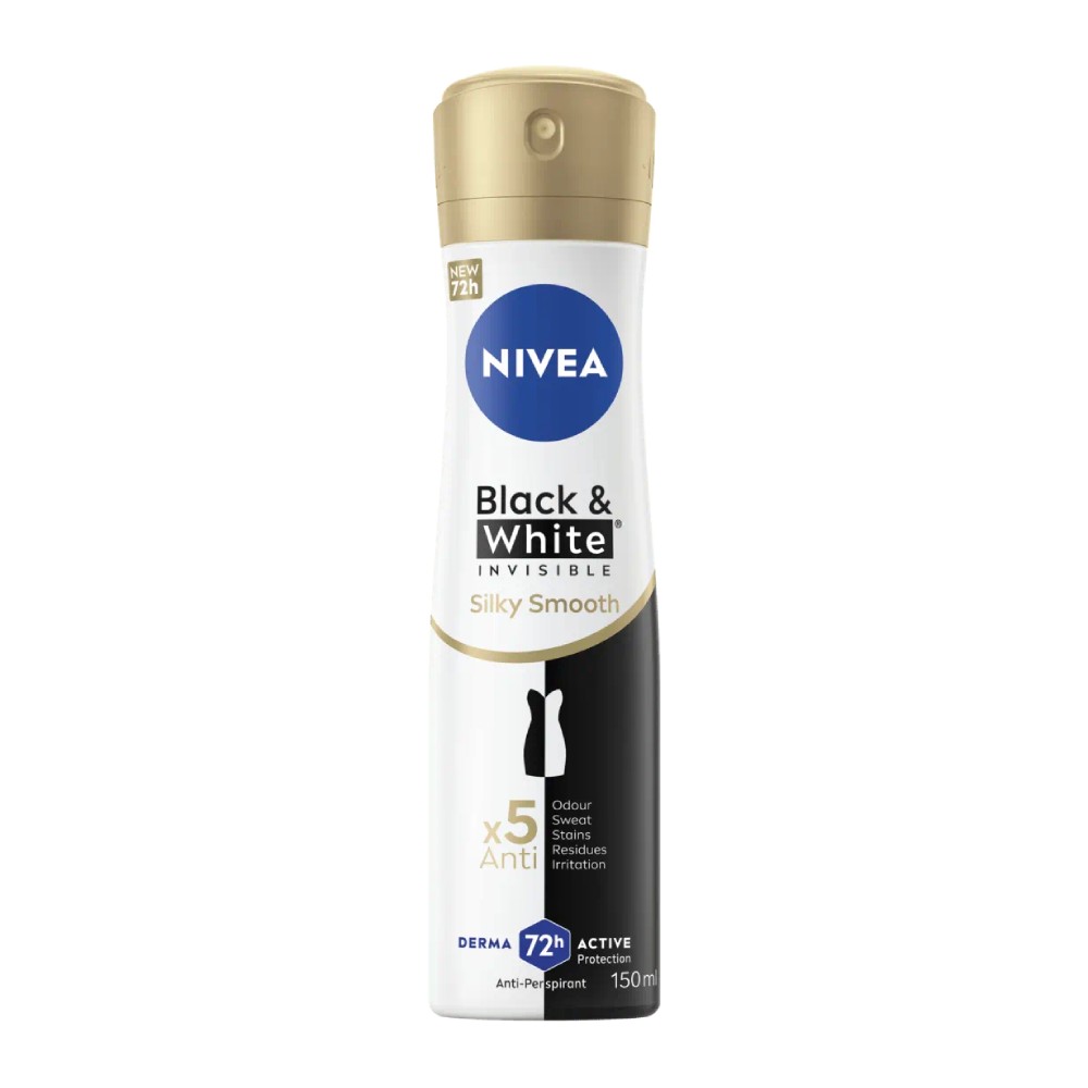 اسپری ضد تعریق زنانه نیوآ Nivea سری Black And White Invisible مدل Silky Smooth حجم 150 میل