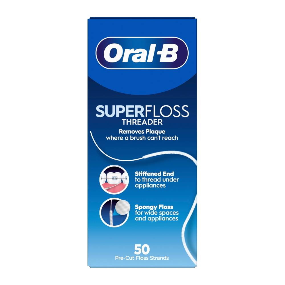 نخ دندان سوپر فلاس اورال بی Oral B مدل Super Floss Threader مناسب دندان های ارتودنسی شده بسته 50 عددی
