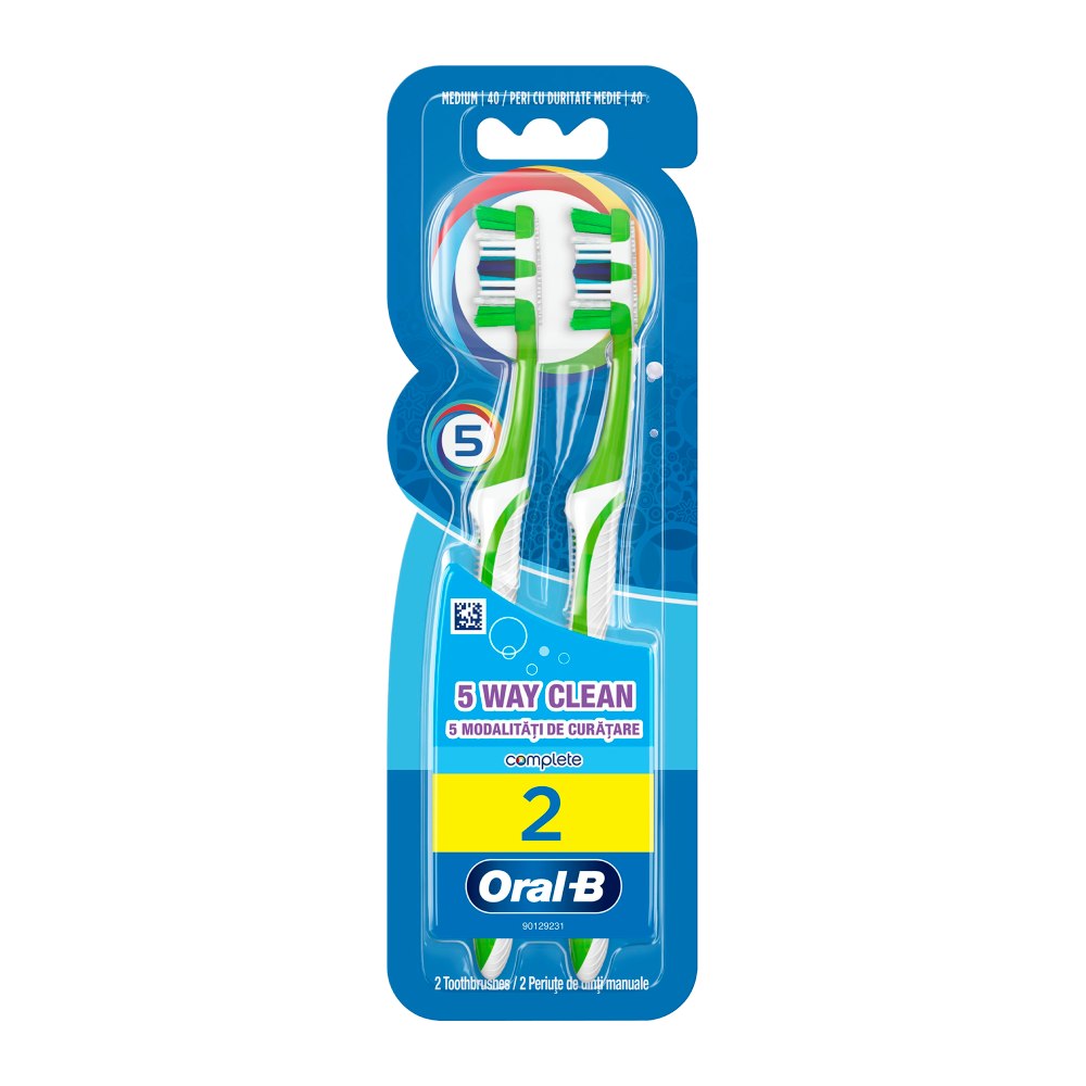 مسواک مدیوم اورال بی Ora-B سری Complete مدل 5Way Clean درجه سختی متوسط بسته 2 عددی
