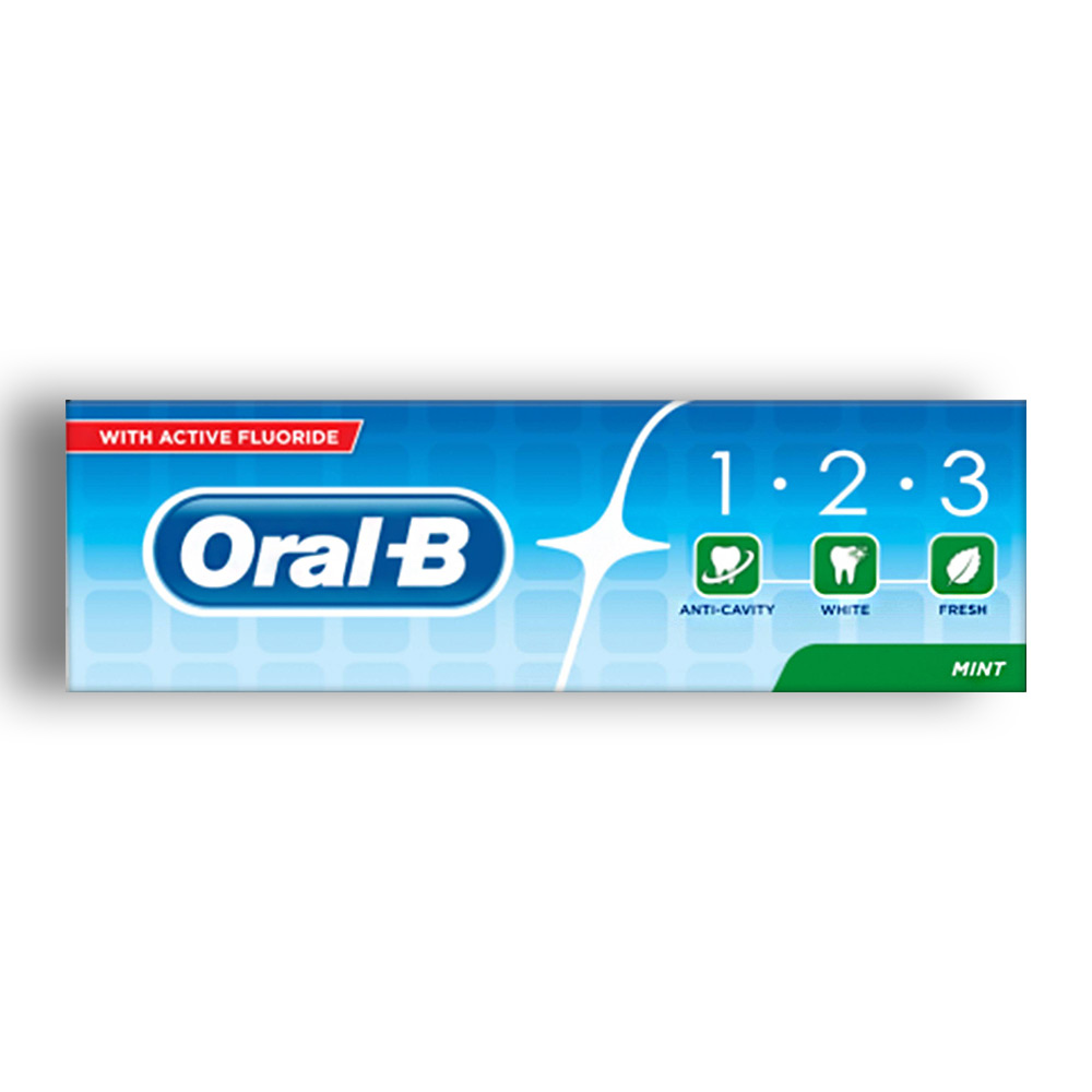 خمیر دندان Oral-B سری 1.2.3 مدل Active Fluoride طعم نعناع حجم 100 میل