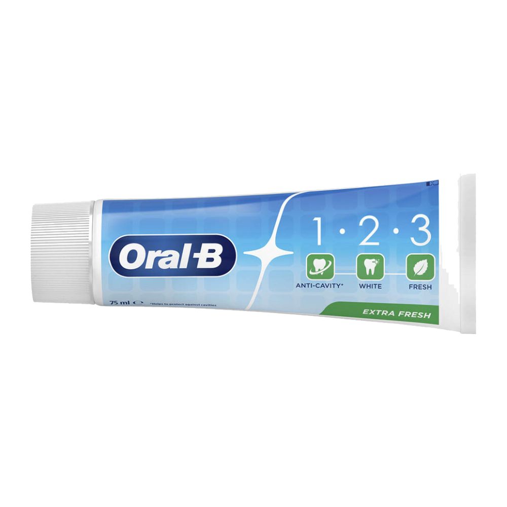 خمیر دندان اورال بی Oral-B سری 1.2.3 مدل Extra Fresh حاوی عصاره نعنا حجم 75 میل