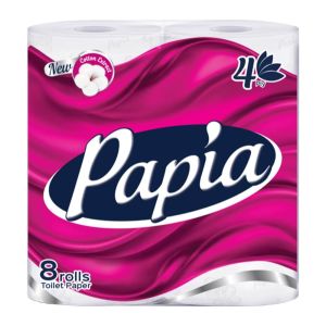 دستمال توالت پاپیا Papia چهار لایه پرفراژدار بسته 8 عددی
